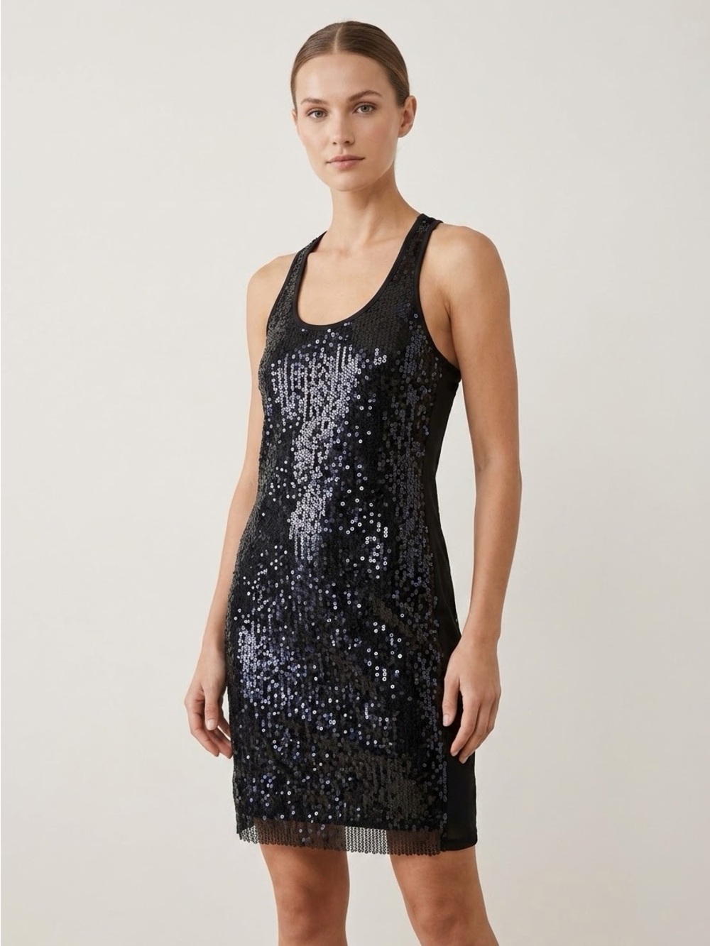 Madigan Black Sequin Racerback Mini Dress Size Large